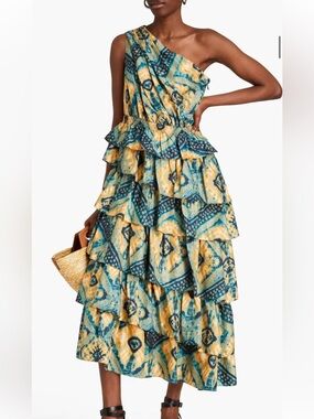 Ulla Johnson Auryn One-Shoulder Tiered Silk Gown
